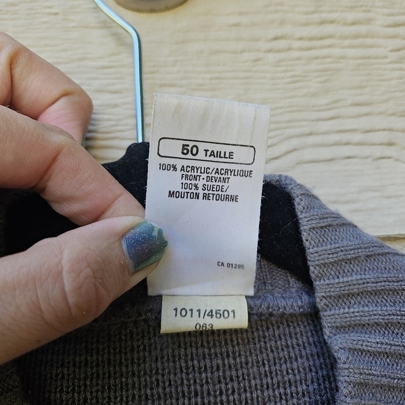 vtg St. Michael gray knit and suede full zip cardigan jacket size 40 - Picture 7 of 8